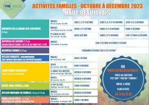 Lire la suite à propos de l’article Calendrier Activités Familles – Haut-Beaujolais – Octobre à décembre 2023 