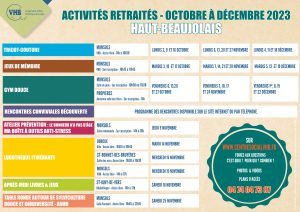Lire la suite à propos de l’article Calendrier Activités Retraités – Haut-Beaujolais – Octobre à décembre 2023 