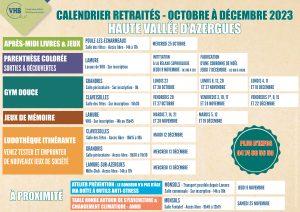 Lire la suite à propos de l’article Calendrier Activités Retraités – Haute Vallée d’Azergues – Octobre à décembre 2023 