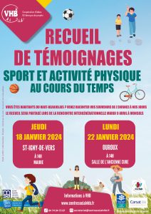 Lire la suite à propos de l’article Recueil de témoignages : sport et activité physique au cours du temps : jeudi 18 janvier 2024 à St-Igny-de-Vers et lundi 22 janvier 2024 à Ouroux