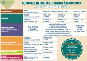 Lire la suite à propos de l’article Activités Retraités – Haute Vallée d’Azergues – Janvier à mars 2024