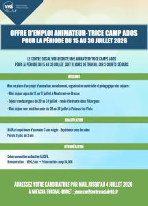 Lire la suite à propos de l’article Offre d’emploi animateur-trice camp ados pour la période du 15 au 30 juillet 2026