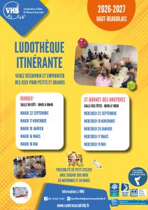 Lire la suite à propos de l’article Agenda Ludothèque itinérante 2026-2027 – Haut-Beaujolais