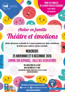 Lire la suite à propos de l’article Atelier pour les familles de la Haute Vallée d&rsquo;Azergues : Théâtre et émotions mercredis 25 novembre et 9 décembre 2026 à Lamure