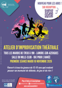 Lire la suite à propos de l’article NOUVEAU ! Atelier d&rsquo;improvisation théâtrale pour les 12-15 ans tous les mardis à 17h30 à Lamure